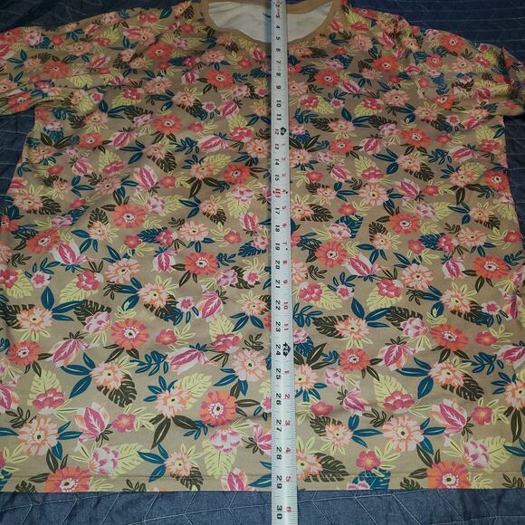 Lands End Size 2X 3/4 Sleeve Tan Pink Floral Cotton Stretch Top FLAW - Picture 8 of 8